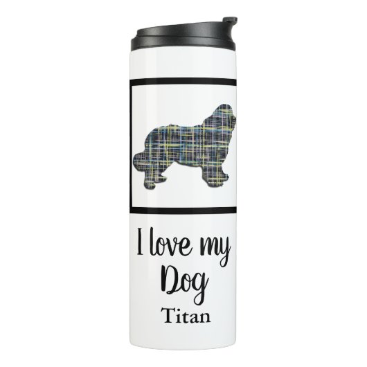 Newfoundland/Newfie Dog Y&B Grid Silhouette Thermosbeker (Gedraaid links)