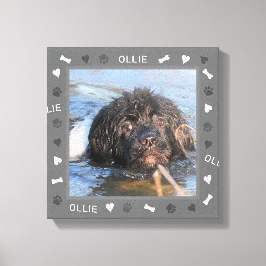 Newfoundland Newfie Foto en Naam Canvas Afdruk (Voorkant)