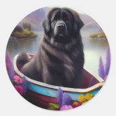 Newfoundland op een peddel: een Schilderachtig avo Ronde Sticker (Voorkant)