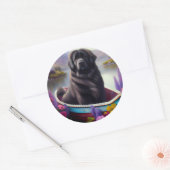 Newfoundland op een peddel: een Schilderachtig avo Ronde Sticker (Envelop)