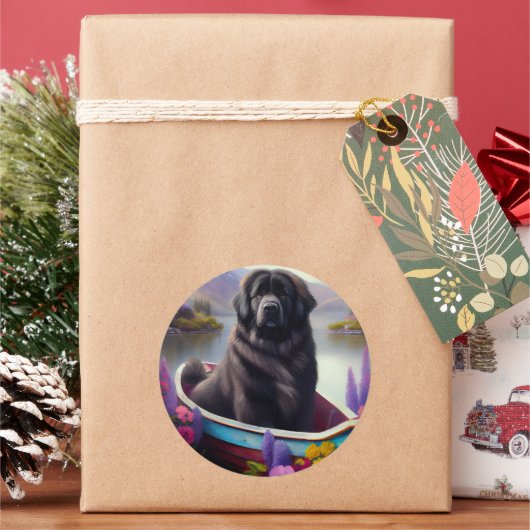 Newfoundland op een peddel: een Schilderachtig avo Ronde Sticker (Feestdagen)