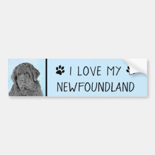 Newfoundland Painting - Cute Original Dog Art Bumpersticker