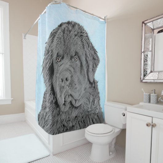 Newfoundland Painting - Cute Original Dog Art Douchegordijn (In situ)