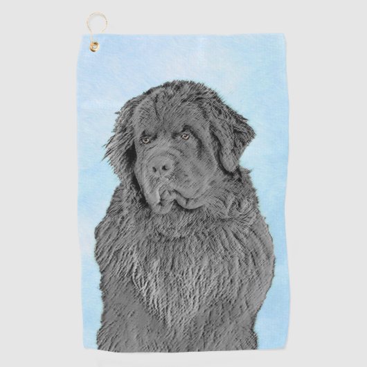 Newfoundland Painting - Cute Original Dog Art Golfhanddoek (Voorkant)