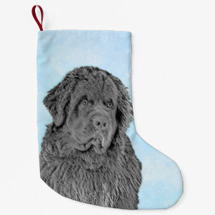 Newfoundland Painting - Cute Original Dog Art Kleine Kerstsok