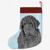 Newfoundland Painting - Cute Original Dog Art Kleine Kerstsok (Achterkant)