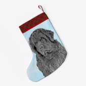 Newfoundland Painting - Cute Original Dog Art Kleine Kerstsok (Achterkant (Hangend))