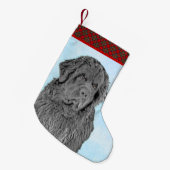 Newfoundland Painting - Cute Original Dog Art Kleine Kerstsok (Voorkant (Hangend))