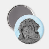 Newfoundland Painting - Cute Original Dog Art Magneet (Voorkant / Achterkant)