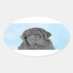 Newfoundland Painting - Cute Original Dog Art Ovale Sticker