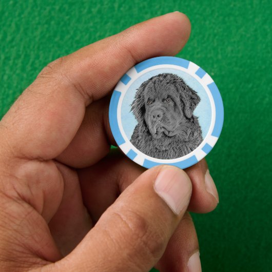 Newfoundland Painting - Cute Original Dog Art Poker Chips (Hand)