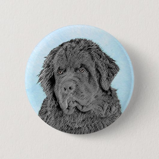 Newfoundland Painting - Cute Original Dog Art Ronde Button 5,7 Cm (Voorkant)