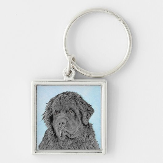Newfoundland Painting - Cute Original Dog Art Sleutelhanger (Voorkant)