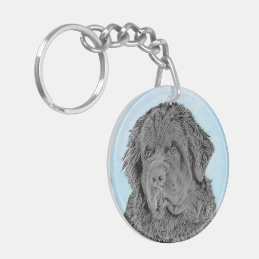 Newfoundland Painting - Cute Original Dog Art Sleutelhanger (Voorkant Links)
