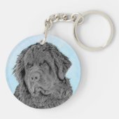 Newfoundland Painting - Cute Original Dog Art Sleutelhanger (Achterkant)