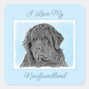 Newfoundland Painting - Cute Original Dog Art squa Vierkante Sticker