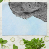 Newfoundland Painting - Cute Original Dog Art Theedoek (Gevouwen)