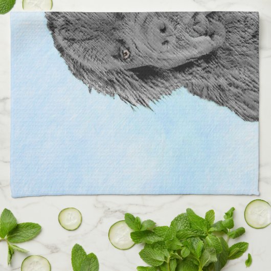 Newfoundland Painting - Cute Original Dog Art Theedoek (Gevouwen)
