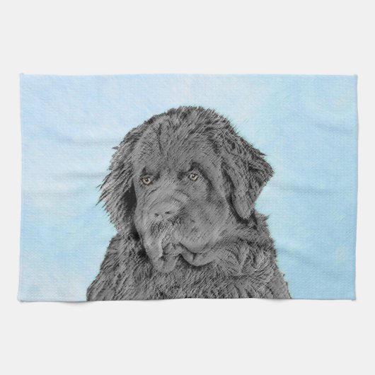 Newfoundland Painting - Cute Original Dog Art Theedoek (Horizontaal)