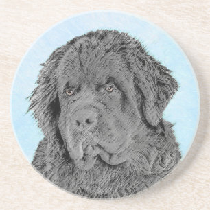 Newfoundland Painting - Cute Original Dog Art Zandsteen Onderzetter