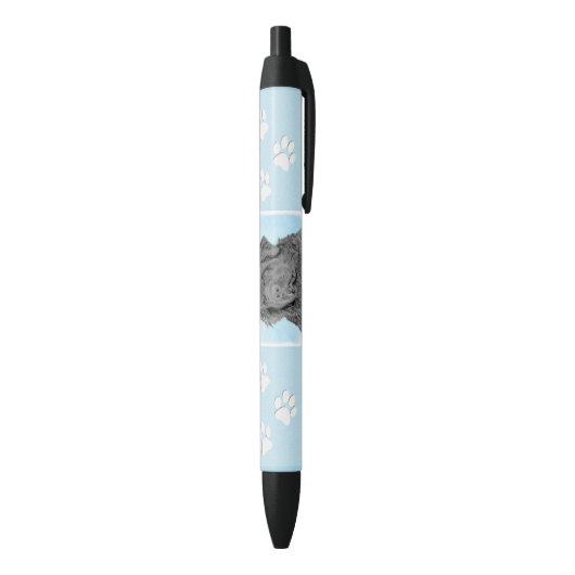 Newfoundland Painting - Cute Original Dog Art Zwarte Inkt Pen (Achterkant (Verticaal))
