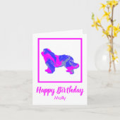 Newfoundland Pink & Blue Silhouette Dog Funny Kaart (Gele Bloem)