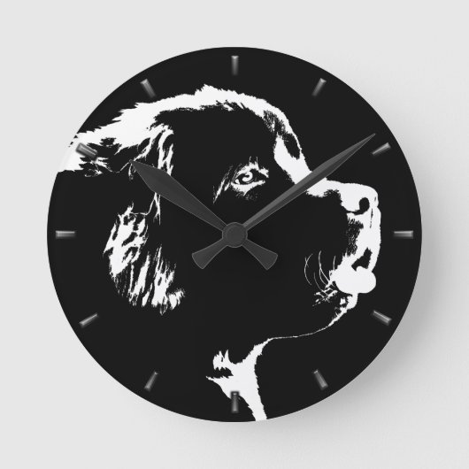 Newfoundland Pup Clock Hondenliefhebber Wall Clock Ronde Klok (Voorkant)