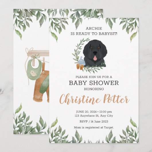 Newfoundland Puppy Baby shower Kaart (Voorkant / Achterkant)