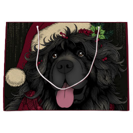 Newfoundland Puppy Dog Santa Hat Groot Cadeauzakje