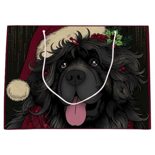 Newfoundland Puppy Dog Santa Hat Groot Cadeauzakje (Voorkant)