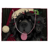 Newfoundland Puppy Dog Santa Hat Groot Cadeauzakje (Achterkant)