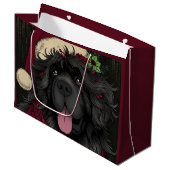 Newfoundland Puppy Dog Santa Hat Groot Cadeauzakje (Voorkant Gekanteld)