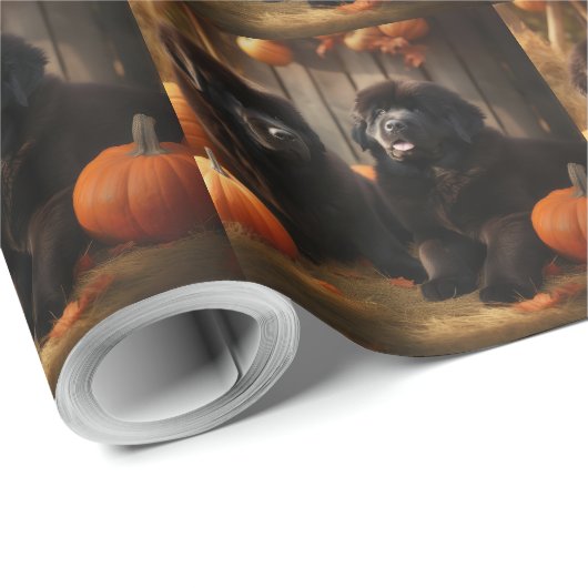 Newfoundland Puppy Herfst Delight Pompoen Cadeaupapier (Rol Hoek)