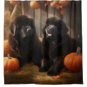 Newfoundland Puppy Herfst Delight Pompoen Douchegordijn (Voorkant)