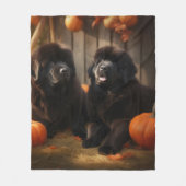 Newfoundland Puppy Herfst Delight Pompoen Fleece Deken (Voorkant)
