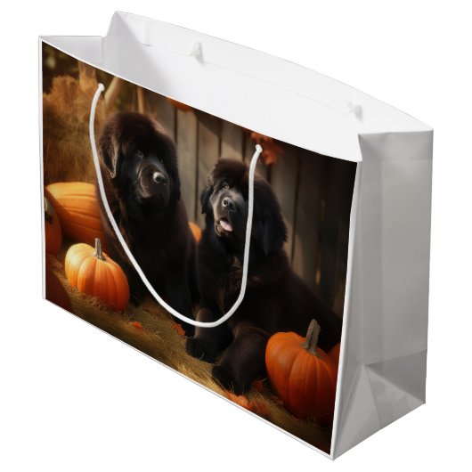 Newfoundland Puppy Herfst Delight Pompoen Groot Cadeauzakje (Achterkant Gekanteld)