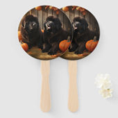 Newfoundland Puppy Herfst Delight Pompoen Handwaaier (Voorkant en achterkant)