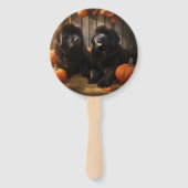 Newfoundland Puppy Herfst Delight Pompoen Handwaaier (Voorkant)