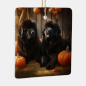 Newfoundland Puppy Herfst Delight Pompoen Keramisch Ornament (Rechts)