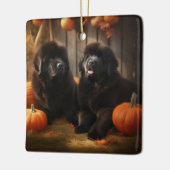 Newfoundland Puppy Herfst Delight Pompoen Keramisch Ornament (Links)