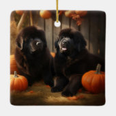 Newfoundland Puppy Herfst Delight Pompoen Keramisch Ornament (Achterkant)