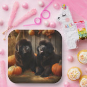 Newfoundland Puppy Herfst Delight Pompoen Papieren Bordje (Feest)
