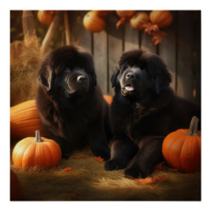 Newfoundland Puppy Herfst Delight Pompoen Perfect Poster