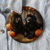Newfoundland Puppy Herfst Delight Pompoen Ronde Button 6,0 Cm (In situ)