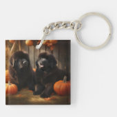 Newfoundland Puppy Herfst Delight Pompoen Sleutelhanger (Achterkant)
