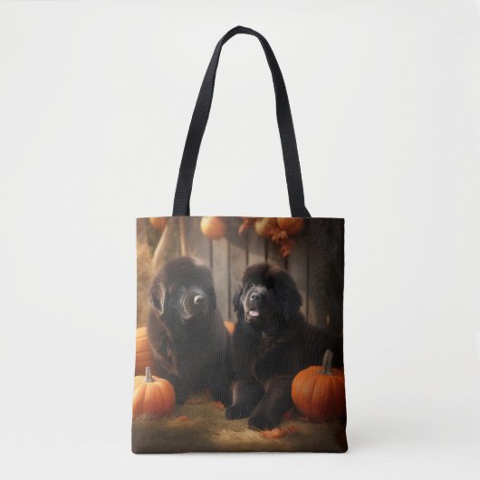 Newfoundland Puppy Herfst Delight Pompoen Tote Bag (Voorkant)