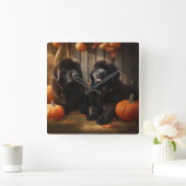 Newfoundland Puppy Herfst Delight Pompoen Vierkante Klok (Huis)