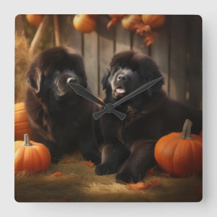 Newfoundland Puppy Herfst Delight Pompoen Vierkante Klok