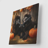 Newfoundland Puppy Herfst Delight Pompoen Vierkante Klok (Hoek)