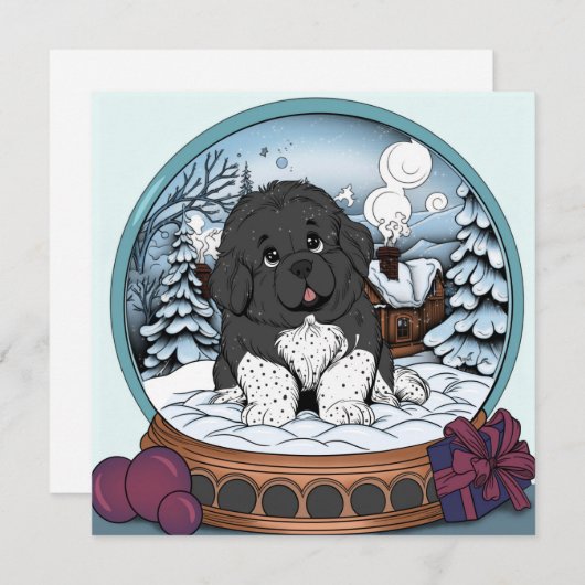 Newfoundland Puppy Snowglobe Feestdagenkaart (Voorkant / Achterkant)